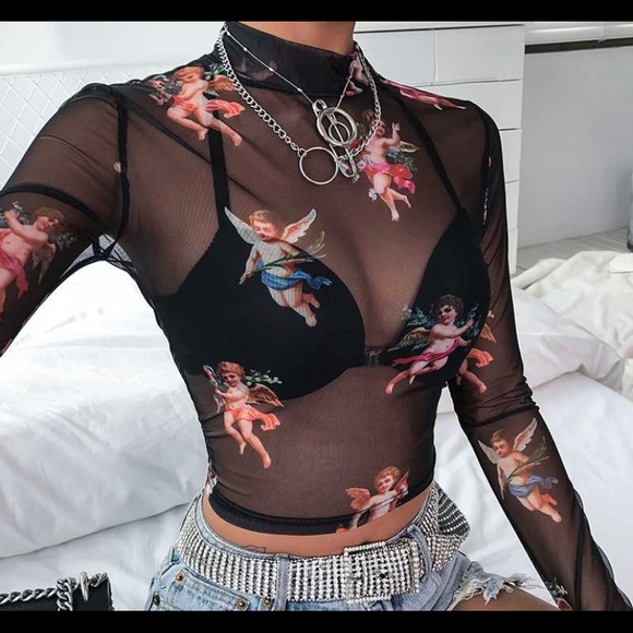 Black and Blue sheer mesh cherub crop tops - Picture 4 of 4